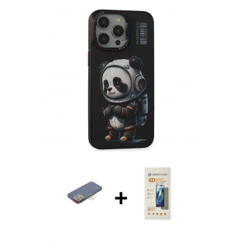 MARSİLYAN™- iPhone 13 Pro Max Kılıf Siluet Modern Özel Seri - Siyah 6D Mat Seramik Hayalet Nano Ekran Koruyucu + Renkli Kamera Lens Koruma Cam - SI