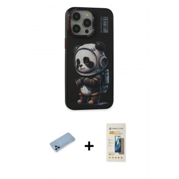 MARSİLYAN™- iPhone 13 Pro Max Kılıf Siluet Modern Özel Seri - Siyah 6D Mat Seramik Hayalet Nano Ekran Koruyucu + Shine Kamera Lens Koruma Cam - MI