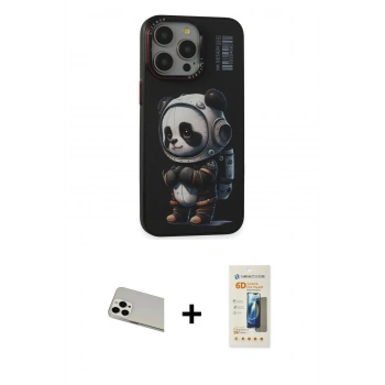 MARSİLYAN™- iPhone 13 Pro Max Kılıf Siluet Modern Özel Seri - Siyah 6D Mat Seramik Hayalet Nano Ekran Koruyucu + Rainbow Kamera Lens Koruma Cam - BZ
