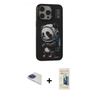 MARSİLYAN™- iPhone 13 Pro Max Kılıf Siluet Modern Özel Seri - Siyah 6D Mat Seramik Hayalet Nano Ekran Koruyucu + Pers Alüminyum Kamera Lens - LT