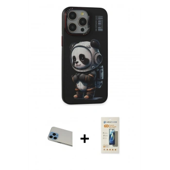 MARSİLYAN™- iPhone 13 Pro Max Kılıf Siluet Modern Özel Seri - Siyah 6D Mat Seramik Hayalet Nano Ekran Koruyucu + Rainbow Kamera Lens Koruma Cam - MI