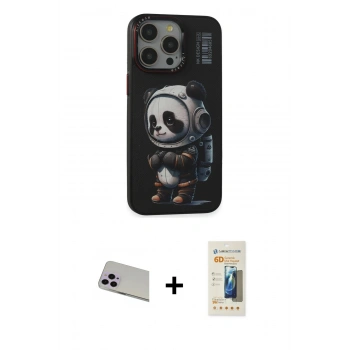 MARSİLYAN™- iPhone 13 Pro Max Kılıf Siluet Modern Özel Seri - Siyah 6D Mat Seramik Hayalet Nano Ekran Koruyucu + Rainbow Kamera Lens Koruma Cam - MR