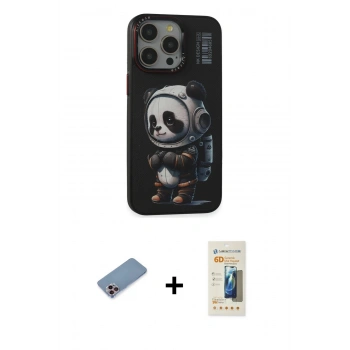 MARSİLYAN™- iPhone 13 Pro Max Kılıf Siluet Modern Özel Seri - Siyah 6D Mat Seramik Hayalet Nano Ekran Koruyucu + Shine Kamera Lens Koruma Cam - PE