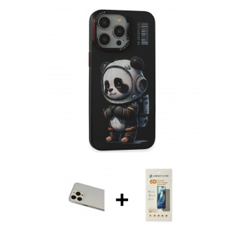 MARSİLYAN™- iPhone 13 Pro Max Kılıf Siluet Modern Özel Seri - Siyah 6D Mat Seramik Hayalet Nano Ekran Koruyucu + Rainbow Kamera Lens Koruma Cam - REGD