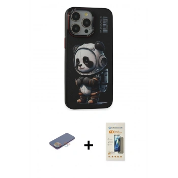 MARSİLYAN™- iPhone 13 Pro Max Kılıf Siluet Modern Özel Seri - Siyah 6D Mat Seramik Hayalet Nano Ekran Koruyucu + Renkli Kamera Lens Koruma Cam - PE