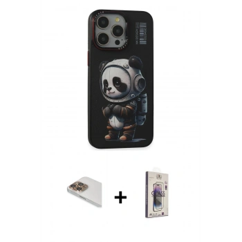 MARSİLYAN™- iPhone 13 Pro Max Kılıf Siluet Modern Özel Seri - Siyah Bilvis 3D Cam Ekran Koruyucu + Pers Alüminyum Kamera Lens - GD