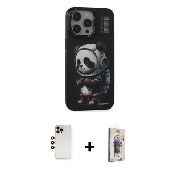 MARSİLYAN™- iPhone 13 Pro Max Kılıf Siluet Modern Özel Seri - Siyah Bilvis 3D Cam Ekran Koruyucu + Shine Kamera Lens - GD