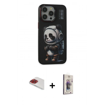 MARSİLYAN™- iPhone 13 Pro Max Kılıf Siluet Modern Özel Seri - Siyah Bilvis 3D Cam Ekran Koruyucu + Pers Alüminyum Kamera Lens - KI