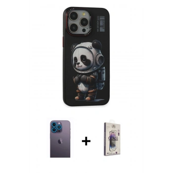 MARSİLYAN™- iPhone 13 Pro Max Kılıf Siluet Modern Özel Seri - Siyah Bilvis 3D Cam Ekran Koruyucu + Neon Fosforlu Kamera Lens - MI