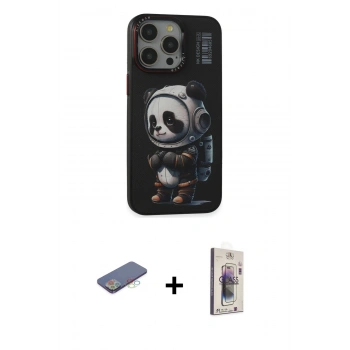 MARSİLYAN™- iPhone 13 Pro Max Kılıf Siluet Modern Özel Seri - Siyah Bilvis 3D Cam Ekran Koruyucu + Renkli Kamera Lens Koruma Cam - MI