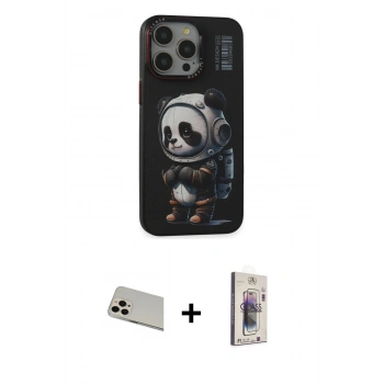MARSİLYAN™- iPhone 13 Pro Max Kılıf Siluet Modern Özel Seri - Siyah Bilvis 3D Cam Ekran Koruyucu + Rainbow Kamera Lens Koruma Cam - REGD
