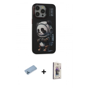 MARSİLYAN™- iPhone 13 Pro Max Kılıf Siluet Modern Özel Seri - Siyah Bilvis 3D Cam Ekran Koruyucu + Shine Kamera Lens Koruma Cam - MI