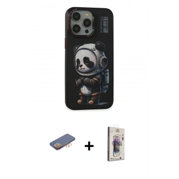 MARSİLYAN™- iPhone 13 Pro Max Kılıf Siluet Modern Özel Seri - Siyah Bilvis 3D Cam Ekran Koruyucu + Renkli Kamera Lens Koruma Cam - TU