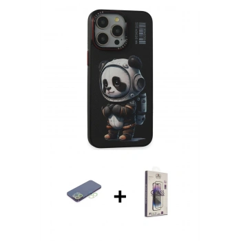 MARSİLYAN™- iPhone 13 Pro Max Kılıf Siluet Modern Özel Seri - Siyah Bilvis 3D Cam Ekran Koruyucu + Renkli Kamera Lens Koruma Cam - YL