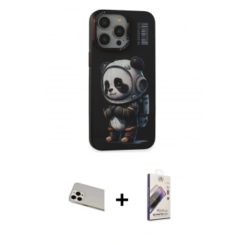 MARSİLYAN™- iPhone 13 Pro Max Kılıf Siluet Modern Özel Seri - Siyah Bilvis 3D Mat Cam Ekran Koruyucu + Rainbow Kamera Lens Koruma Cam - BZ