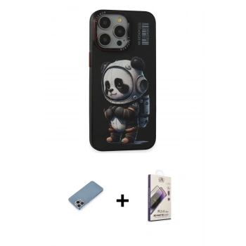 MARSİLYAN™- iPhone 13 Pro Max Kılıf Siluet Modern Özel Seri - Siyah Bilvis 3D Mat Cam Ekran Koruyucu + Shine Kamera Lens Koruma Cam - GI
