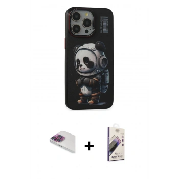 MARSİLYAN™- iPhone 13 Pro Max Kılıf Siluet Modern Özel Seri - Siyah Bilvis 3D Mat Cam Ekran Koruyucu + Pers Alüminyum Kamera Lens - GI