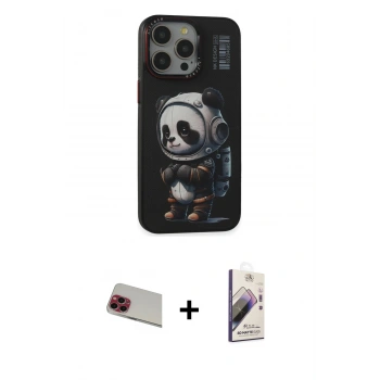 MARSİLYAN™- iPhone 13 Pro Max Kılıf Siluet Modern Özel Seri - Siyah Bilvis 3D Mat Cam Ekran Koruyucu + Rainbow Kamera Lens Koruma Cam - KI