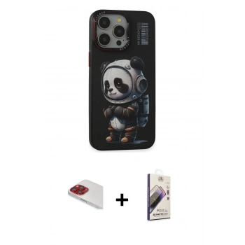 MARSİLYAN™- iPhone 13 Pro Max Kılıf Siluet Modern Özel Seri - Siyah Bilvis 3D Mat Cam Ekran Koruyucu + Pers Alüminyum Kamera Lens - KI