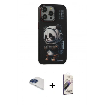 MARSİLYAN™- iPhone 13 Pro Max Kılıf Siluet Modern Özel Seri - Siyah Bilvis 3D Mat Cam Ekran Koruyucu + Pers Alüminyum Kamera Lens - LT