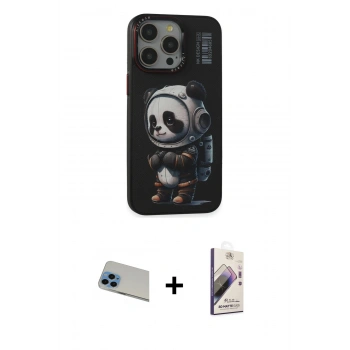 MARSİLYAN™- iPhone 13 Pro Max Kılıf Siluet Modern Özel Seri - Siyah Bilvis 3D Mat Cam Ekran Koruyucu + Rainbow Kamera Lens Koruma Cam - MI