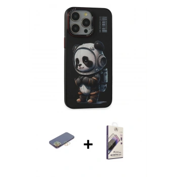 MARSİLYAN™- iPhone 13 Pro Max Kılıf Siluet Modern Özel Seri - Siyah Bilvis 3D Mat Cam Ekran Koruyucu + Renkli Kamera Lens Koruma Cam - SI