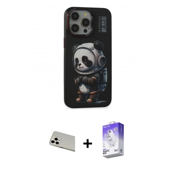 MARSİLYAN™- iPhone 13 Pro Max Kılıf Siluet Modern Özel Seri - Siyah Bilvis 5in1 3D Magic Cam Ekran Koruyucu + Rainbow Kamera Lens Koruma Cam - BZ