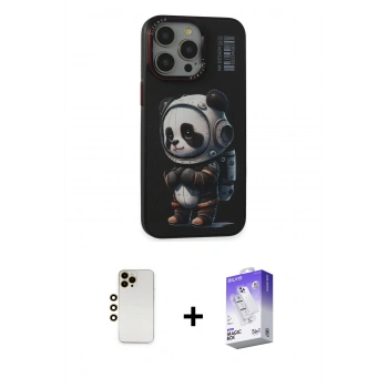MARSİLYAN™- iPhone 13 Pro Max Kılıf Siluet Modern Özel Seri - Siyah Bilvis 5in1 3D Magic Cam Ekran Koruyucu + Shine Kamera Lens - GD