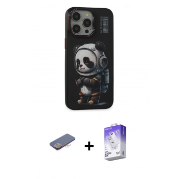 MARSİLYAN™- iPhone 13 Pro Max Kılıf Siluet Modern Özel Seri - Siyah Bilvis 5in1 3D Magic Cam Ekran Koruyucu + Renkli Kamera Lens Koruma Cam - PE