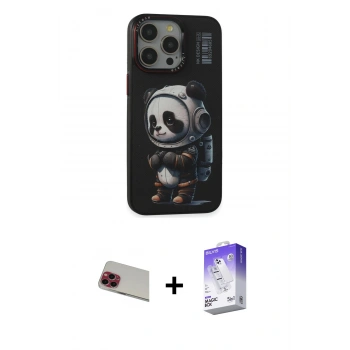 MARSİLYAN™- iPhone 13 Pro Max Kılıf Siluet Modern Özel Seri - Siyah Bilvis 5in1 3D Magic Cam Ekran Koruyucu + Rainbow Kamera Lens Koruma Cam - KI