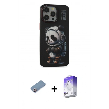 MARSİLYAN™- iPhone 13 Pro Max Kılıf Siluet Modern Özel Seri - Siyah Bilvis 5in1 3D Magic Cam Ekran Koruyucu + Shine Kamera Lens Koruma Cam - PE