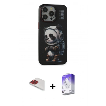 MARSİLYAN™- iPhone 13 Pro Max Kılıf Siluet Modern Özel Seri - Siyah Bilvis 5in1 3D Magic Cam Ekran Koruyucu + Pers Alüminyum Kamera Lens - KI