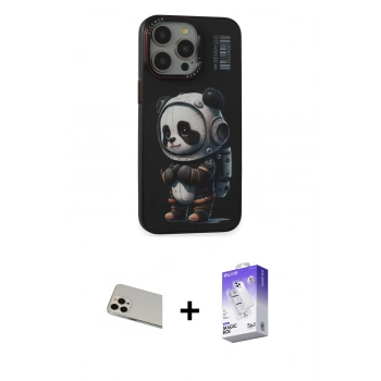 MARSİLYAN™- iPhone 13 Pro Max Kılıf Siluet Modern Özel Seri - Siyah Bilvis 5in1 3D Magic Cam Ekran Koruyucu + Rainbow Kamera Lens Koruma Cam - REGD