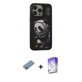 MARSİLYAN™- iPhone 13 Pro Max Kılıf Siluet Modern Özel Seri - Siyah Bilvis 5in1 3D Magic Cam Ekran Koruyucu + Shine Kamera Lens Koruma Cam - GI