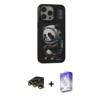 MARSİLYAN™- iPhone 13 Pro Max Kılıf Siluet Modern Özel Seri - Siyah Bilvis 5in1 3D Magic Cam Ekran Koruyucu + Raze Metal Kamera Lens - GD