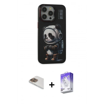MARSİLYAN™- iPhone 13 Pro Max Kılıf Siluet Modern Özel Seri - Siyah Bilvis 5in1 3D Magic Cam Ekran Koruyucu + Pers Alüminyum Kamera Lens - GD