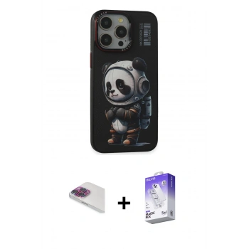 MARSİLYAN™- iPhone 13 Pro Max Kılıf Siluet Modern Özel Seri - Siyah Bilvis 5in1 3D Magic Cam Ekran Koruyucu + Pers Alüminyum Kamera Lens - GI