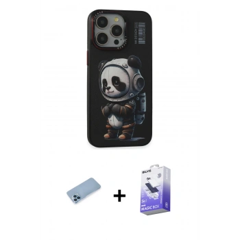MARSİLYAN™- iPhone 13 Pro Max Kılıf Siluet Modern Özel Seri - Siyah Bilvis 5in1 5D Magic Hayalet Cam Ekran Koruyucu + Shine Kamera Lens Koruma Cam - MI