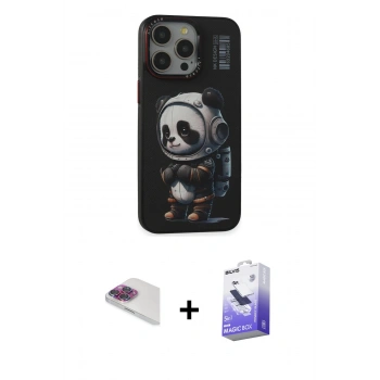 MARSİLYAN™- iPhone 13 Pro Max Kılıf Siluet Modern Özel Seri - Siyah Bilvis 5in1 5D Magic Hayalet Cam Ekran Koruyucu + Pers Alüminyum Kamera Lens - GI