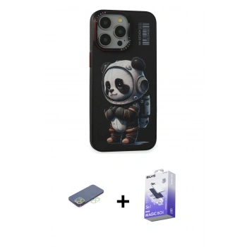 MARSİLYAN™- iPhone 13 Pro Max Kılıf Siluet Modern Özel Seri - Siyah Bilvis 5in1 5D Magic Hayalet Cam Ekran Koruyucu + Renkli Kamera Lens Koruma Cam - YL