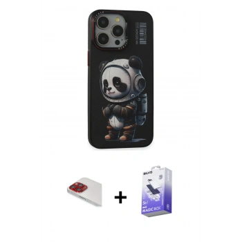 MARSİLYAN™- iPhone 13 Pro Max Kılıf Siluet Modern Özel Seri - Siyah Bilvis 5in1 5D Magic Hayalet Cam Ekran Koruyucu + Pers Alüminyum Kamera Lens - KI