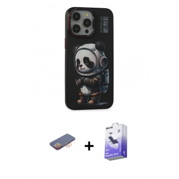 MARSİLYAN™- iPhone 13 Pro Max Kılıf Siluet Modern Özel Seri - Siyah Bilvis 5in1 5D Magic Hayalet Cam Ekran Koruyucu + Renkli Kamera Lens Koruma Cam - TU