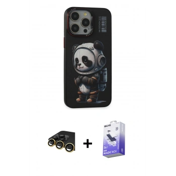 MARSİLYAN™- iPhone 13 Pro Max Kılıf Siluet Modern Özel Seri - Siyah Bilvis 5in1 5D Magic Hayalet Cam Ekran Koruyucu + Raze Metal Kamera Lens - GD