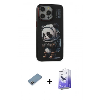 MARSİLYAN™- iPhone 13 Pro Max Kılıf Siluet Modern Özel Seri - Siyah Bilvis 5in1 5D Magic Hayalet Cam Ekran Koruyucu + Shine Kamera Lens Koruma Cam - GI