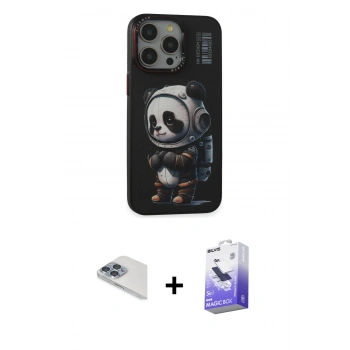 MARSİLYAN™- iPhone 13 Pro Max Kılıf Siluet Modern Özel Seri - Siyah Bilvis 5in1 5D Magic Hayalet Cam Ekran Koruyucu + Pers Alüminyum Kamera Lens - SABE