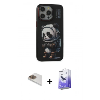 MARSİLYAN™- iPhone 13 Pro Max Kılıf Siluet Modern Özel Seri - Siyah Bilvis 5in1 5D Magic Hayalet Cam Ekran Koruyucu + Pers Alüminyum Kamera Lens - GD