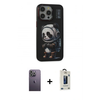 MARSİLYAN™- iPhone 13 Pro Max Kılıf Siluet Modern Özel Seri - Siyah Bilvis Hayalet Cam Ekran Koruyucu + Neon Fosforlu Kamera Lens - BZ