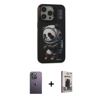 MARSİLYAN™- iPhone 13 Pro Max Kılıf Siluet Modern Özel Seri - Siyah Bilvis Hayalet Cam Ekran Koruyucu + Neon Fosforlu Kamera Lens - BZ