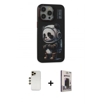 MARSİLYAN™- iPhone 13 Pro Max Kılıf Siluet Modern Özel Seri - Siyah Bilvis Hayalet Cam Ekran Koruyucu + Shine Kamera Lens - GD