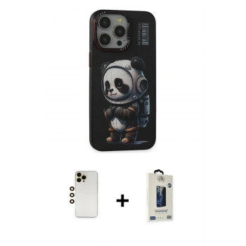 MARSİLYAN™- iPhone 13 Pro Max Kılıf Siluet Modern Özel Seri - Siyah Bilvis Hayalet Cam Ekran Koruyucu + Shine Kamera Lens - GD